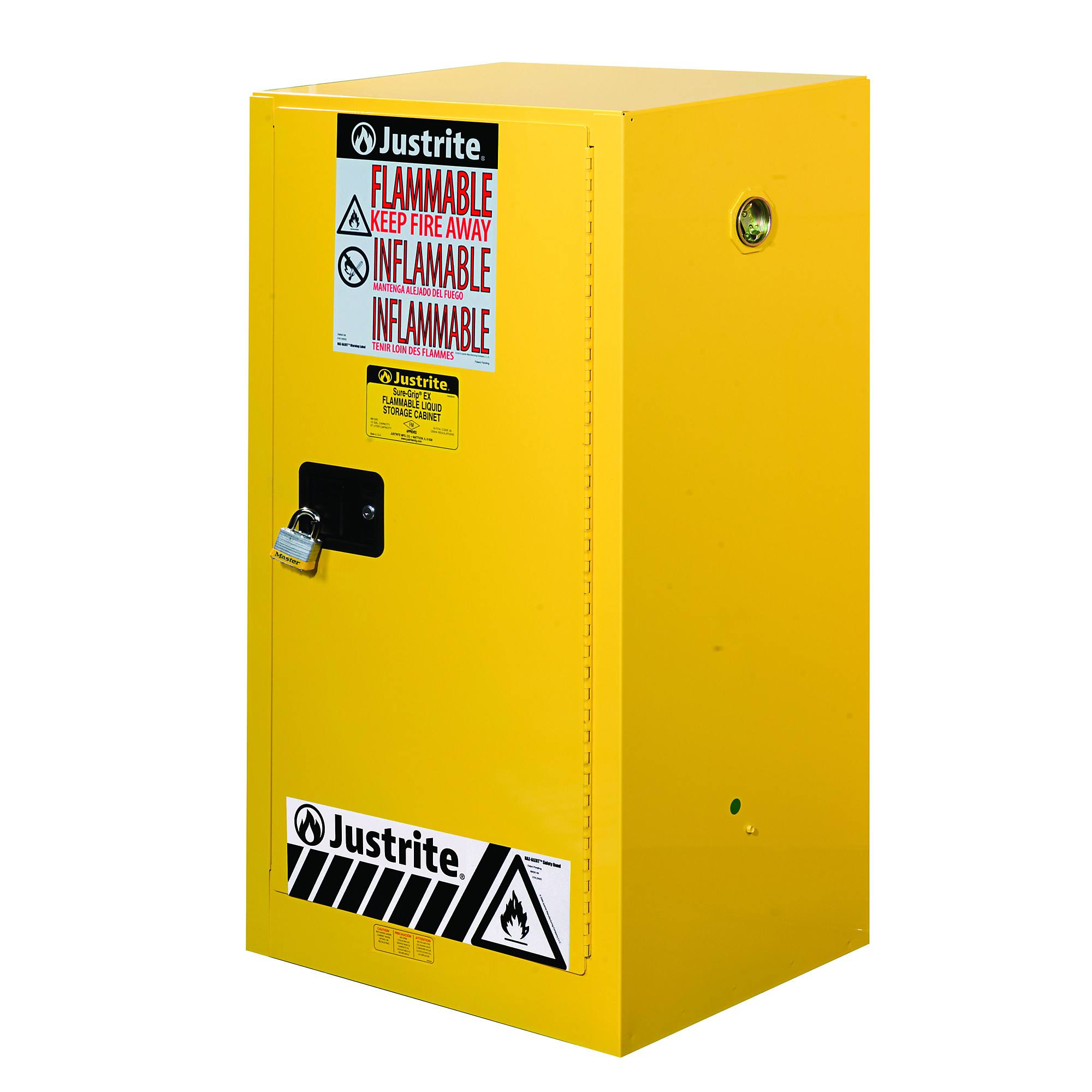 Justrite Sure-Grip EX Compac Flammable Cabinet — 15 Gallon, 1 Shelf, 1 Door, Manual Close, Yellow, Model# 891500